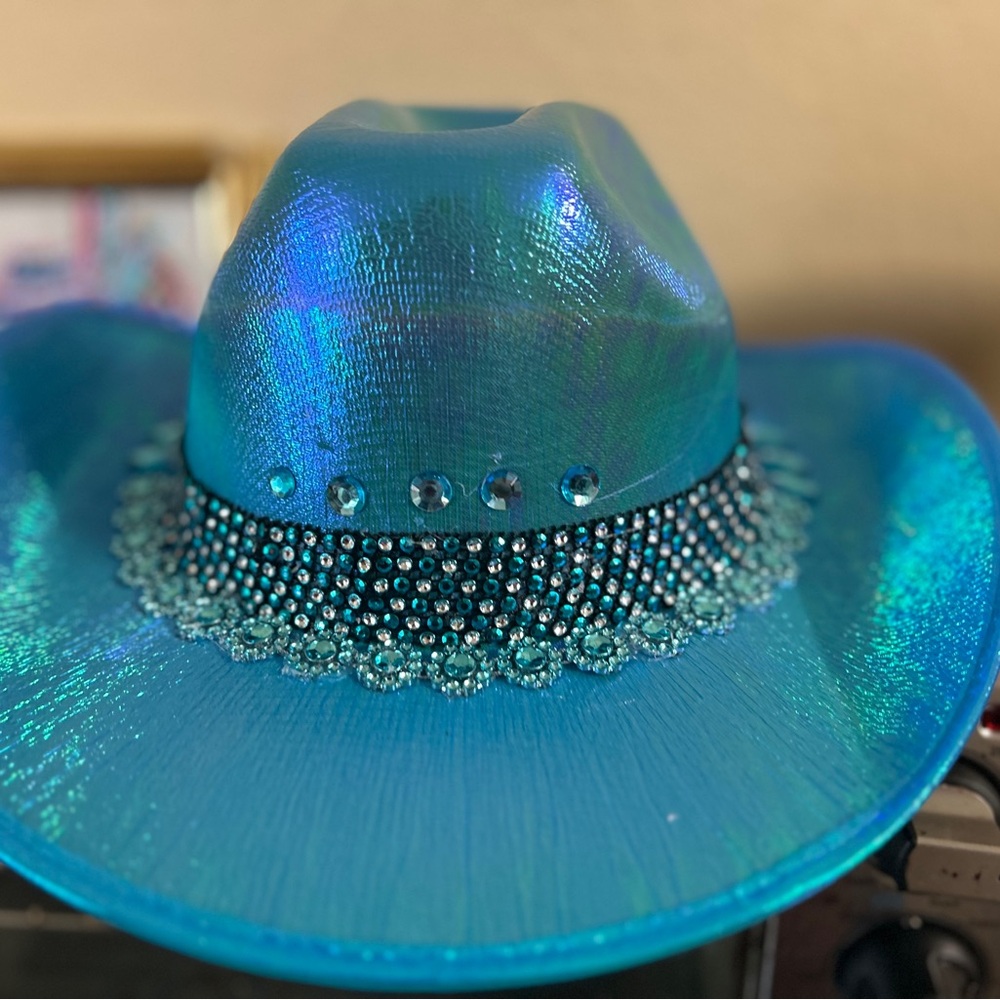 Iridescent Blue Rhinestone Cowboy Hat